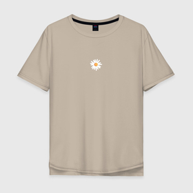Мужская футболка хлопок Oversize с принтом Ромашка, маленький значок в Петрозаводске, 100% хлопок | свободный крой, круглый ворот, “спинка” длиннее передней части | белая | значок | маленький | растение | ромашка | цветок