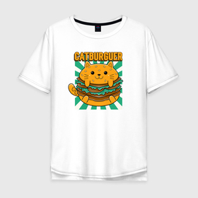 Мужская футболка хлопок Oversize с принтом Кот   бургер в Екатеринбурге, 100% хлопок | свободный крой, круглый ворот, “спинка” длиннее передней части | kawai | kawaii | аниме | бургер | бутер | бутерброд | гамбургер | еда | кот | котейка | котомама | котопапа | котэ | кошка | мексика | мило | пародия | фастфуд | япония