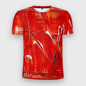 Мужская футболка 3D Slim с принтом Красный и пестрый , 100% полиэстер с улучшенными характеристиками | приталенный силуэт, круглая горловина, широкие плечи, сужается к линии бедра | веселый | веселье | детям | икс | красный | крест | линия | настроение | пестрый | петрушка | полоса | полосы | радостный | ребенок | скоморох | стена | стройка | яркий
