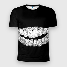 Мужская футболка 3D Slim с принтом Зубы Каонаси в Новосибирске, 100% полиэстер с улучшенными характеристиками | приталенный силуэт, круглая горловина, широкие плечи, сужается к линии бедра | зубы | каонаси | пломбы | рот | челюсть
