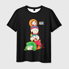 Мужская футболка 3D с принтом Южный парк персонажи   South Park в Новосибирске, 100% полиэфир | прямой крой, круглый вырез горловины, длина до линии бедер | eric | kenny | kyle | south park | stanley | кайл | кенни | мультфильм | саус парк | сауспарк | сериал | стэн | эрик | южный парк