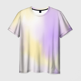 Мужская футболка 3D с принтом Акварельный принт с желтым и фиолетовым цветами в Кировске, 100% полиэфир | прямой крой, круглый вырез горловины, длина до линии бедер | акварель | акварельный принт | веселый принт | желтый | летний принт | принт tie dye | принт тай дай | разводы | размытый принт | фиолетово желтый принт | фиолетовый | яркий принт