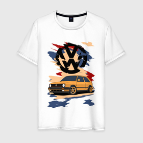 Мужская футболка хлопок с принтом Volkswagen Golf 2 в Новосибирске, 100% хлопок | прямой крой, круглый вырез горловины, длина до линии бедер, слегка спущенное плечо. | golf 2 | volkswagen | volkswagen golf | volkswagen golf 2 | авто | автомобиль | гольф | гольф 2 | фольксваген | фольксваген гольф 2