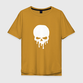Мужская футболка хлопок Oversize с принтом Тающий череп, белый в Тюмени, 100% хлопок | свободный крой, круглый ворот, “спинка” длиннее передней части | Тематика изображения на принте: белый | злой | пугающий | тающий | хэллоуин | человеческий | череп