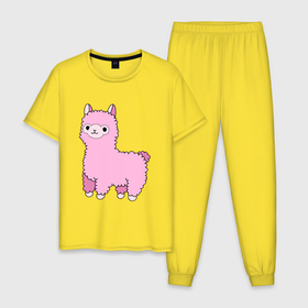 Мужская пижама хлопок с принтом Lama для девочек в Кировске, 100% хлопок | брюки и футболка прямого кроя, без карманов, на брюках мягкая резинка на поясе и по низу штанин
 | lama glama | лама | лама в андах | лама для девочек | розовая лама