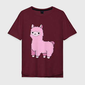 Мужская футболка хлопок Oversize с принтом Lama для девочек в Тюмени, 100% хлопок | свободный крой, круглый ворот, “спинка” длиннее передней части | lama glama | лама | лама в андах | лама для девочек | розовая лама