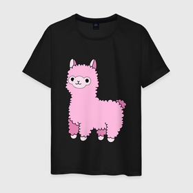 Мужская футболка хлопок с принтом Lama для девочек в Петрозаводске, 100% хлопок | прямой крой, круглый вырез горловины, длина до линии бедер, слегка спущенное плечо. | Тематика изображения на принте: lama glama | лама | лама в андах | лама для девочек | розовая лама