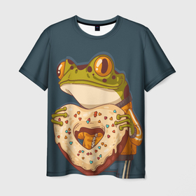 Мужская футболка 3D с принтом Лягуха с пряником , 100% полиэфир | прямой крой, круглый вырез горловины, длина до линии бедер | жаба | лягуха | лягушка | пряник | сердце