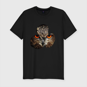 Мужская футболка хлопок Slim с принтом Owl puzzle в Кировске, 92% хлопок, 8% лайкра | приталенный силуэт, круглый вырез ворота, длина до линии бедра, короткий рукав | глаза | мозайка | паззл | перья | птица | сова | элементы