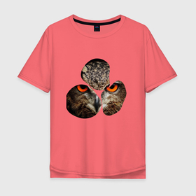 Мужская футболка хлопок Oversize с принтом Owl puzzle в Санкт-Петербурге, 100% хлопок | свободный крой, круглый ворот, “спинка” длиннее передней части | Тематика изображения на принте: глаза | мозайка | паззл | перья | птица | сова | элементы