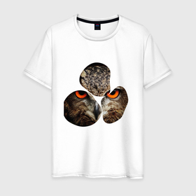 Мужская футболка хлопок с принтом Owl puzzle в Курске, 100% хлопок | прямой крой, круглый вырез горловины, длина до линии бедер, слегка спущенное плечо. | глаза | мозайка | паззл | перья | птица | сова | элементы