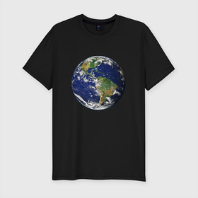 Мужская футболка хлопок Slim с принтом Земля. Вид из космоса , 92% хлопок, 8% лайкра | приталенный силуэт, круглый вырез ворота, длина до линии бедра, короткий рукав | earth | green peace | home | вода | земля | климат | космос | планета | природа | сохранение | экология