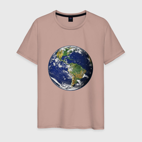 Мужская футболка хлопок с принтом Земля. Вид из космоса в Тюмени, 100% хлопок | прямой крой, круглый вырез горловины, длина до линии бедер, слегка спущенное плечо. | earth | green peace | home | вода | земля | климат | космос | планета | природа | сохранение | экология