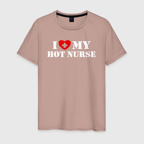 Мужская футболка хлопок с принтом Я люблю мою горячую медсестру в Кировске, 100% хлопок | прямой крой, круглый вырез горловины, длина до линии бедер, слегка спущенное плечо. | nurse | врач | медик | медицина | медицинская сестра | медичка | медсестра | медсестричка | сестра милосердия