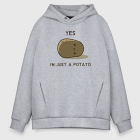 Мужское худи Oversize хлопок с принтом Yes, im just a potato в Екатеринбурге, френч-терри — 70% хлопок, 30% полиэстер. Мягкий теплый начес внутри —100% хлопок | боковые карманы, эластичные манжеты и нижняя кромка, капюшон на магнитной кнопке | a | im | just | potato | yes | да | картофан | картофель | картошечка | картошка | я