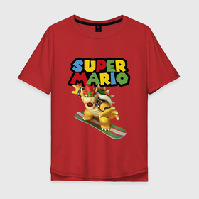 Мужская футболка хлопок Oversize с принтом Bowser   Super Mario   Nintendo в Кировске, 100% хлопок | свободный крой, круглый ворот, “спинка” длиннее передней части | bowser | claws | fangs | hero | jaw | super mario | video game | боузер | видеоигра | герой | клыки | когти | пасть | супер марио