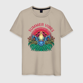 Мужская футболка хлопок с принтом Summer vibes  Летнее настроение в Петрозаводске, 100% хлопок | прямой крой, круглый вырез горловины, длина до линии бедер, слегка спущенное плечо. | summer | жара | летний | лето | рыбы | солнце