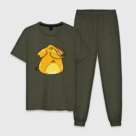 Мужская пижама хлопок с принтом Желтый слон , 100% хлопок | брюки и футболка прямого кроя, без карманов, на брюках мягкая резинка на поясе и по низу штанин
 | желтый слон | слон | слоненок | слониха | слоны