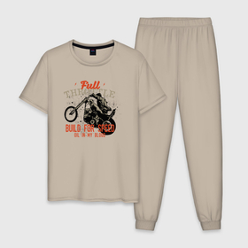 Мужская пижама хлопок с принтом Full Throttle  Полный газ в Новосибирске, 100% хлопок | брюки и футболка прямого кроя, без карманов, на брюках мягкая резинка на поясе и по низу штанин
 | full throttle | moto | мото | мотоцикл | мотоциклист | полный газ