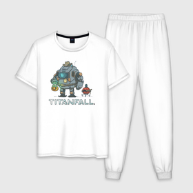 Мужская пижама хлопок с принтом Титанфол арт Helloween (TITANFALL) , 100% хлопок | брюки и футболка прямого кроя, без карманов, на брюках мягкая резинка на поясе и по низу штанин
 | Тематика изображения на принте: fall | titan | titanfall | робот | титан | титанфол