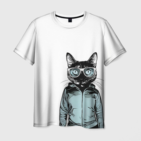 Мужская футболка 3D с принтом Очень крутой кот в Кировске, 100% полиэфир | прямой крой, круглый вырез горловины, длина до линии бедер | Тематика изображения на принте: гопник | кот | крутой | прикол | спорт | хипстер