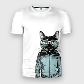 Мужская футболка 3D Slim с принтом Очень крутой кот в Новосибирске, 100% полиэстер с улучшенными характеристиками | приталенный силуэт, круглая горловина, широкие плечи, сужается к линии бедра | гопник | кот | крутой | прикол | спорт | хипстер