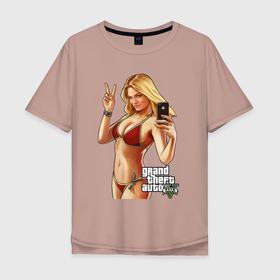 Мужская футболка хлопок Oversize с принтом GTA 5 Beach girl в Санкт-Петербурге, 100% хлопок | свободный крой, круглый ворот, “спинка” длиннее передней части | beach | blondy | girl | gta | gta 5 | ifruit | telephone | блондинка | гта | гта 5 | девушка | пляж | скси | телефон