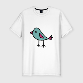 Мужская футболка хлопок Slim с принтом Птичка, голубой и розовый цвет в Екатеринбурге, 92% хлопок, 8% лайкра | приталенный силуэт, круглый вырез ворота, длина до линии бедра, короткий рукав | ворона | галка | детский рисунок | для девочки | для мальчика | женский | мужской | один | одна | персонаж | питомцы | природа | простой | птица | птица счастья | птицы | птичка | рисунок дудл | розовый