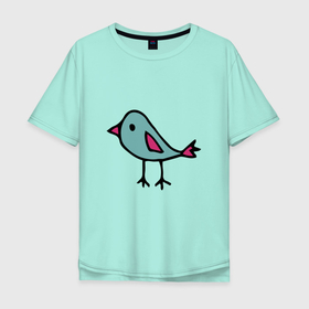 Мужская футболка хлопок Oversize с принтом Птичка, голубой и розовый цвет в Рязани, 100% хлопок | свободный крой, круглый ворот, “спинка” длиннее передней части | ворона | галка | детский рисунок | для девочки | для мальчика | женский | мужской | один | одна | персонаж | питомцы | природа | простой | птица | птица счастья | птицы | птичка | рисунок дудл | розовый