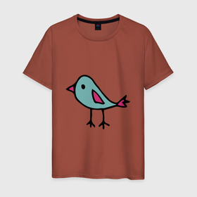 Мужская футболка хлопок с принтом Птичка, голубой и розовый цвет в Новосибирске, 100% хлопок | прямой крой, круглый вырез горловины, длина до линии бедер, слегка спущенное плечо. | ворона | галка | детский рисунок | для девочки | для мальчика | женский | мужской | один | одна | персонаж | питомцы | природа | простой | птица | птица счастья | птицы | птичка | рисунок дудл | розовый