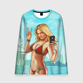 Мужской лонгслив 3D с принтом GTA Beach girl , 100% полиэстер | длинные рукава, круглый вырез горловины, полуприлегающий силуэт | beach | blondie | girl | gta | gta 5 | ifruit | phone | блондинка | гта | гта 5 | девушка | купальник | пляж | телефон