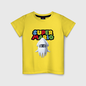 Детская футболка хлопок с принтом Blooper   Super Mario   video game , 100% хлопок | круглый вырез горловины, полуприлегающий силуэт, длина до линии бедер | blooper | calmar | eyes | nintendo | super mario | video game | видеоигра | глаза | кальмар | нинтендо | супер марио