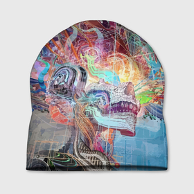 Шапка 3D с принтом Cyber skull   Vanguard pattern в Тюмени, 100% полиэстер | универсальный размер, печать по всей поверхности изделия | cyber | fashion | hype | pattern | skull | vanguard | авангард | мода | узор | хайп | череп