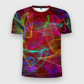 Мужская футболка 3D Slim с принтом Color neon pattern   Vanguard в Тюмени, 100% полиэстер с улучшенными характеристиками | приталенный силуэт, круглая горловина, широкие плечи, сужается к линии бедра | abstraction | color | fashion | neon | pattern | vanguard | абстрацция | авангард | мода | неон | узор | цвет