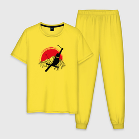 Мужская пижама хлопок с принтом Лыжи и горы в Тюмени, 100% хлопок | брюки и футболка прямого кроя, без карманов, на брюках мягкая резинка на поясе и по низу штанин
 | 