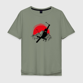 Мужская футболка хлопок Oversize с принтом Лыжи и горы в Курске, 100% хлопок | свободный крой, круглый ворот, “спинка” длиннее передней части | 