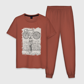 Мужская пижама хлопок с принтом Bike punk fox в Санкт-Петербурге, 100% хлопок | брюки и футболка прямого кроя, без карманов, на брюках мягкая резинка на поясе и по низу штанин
 | 