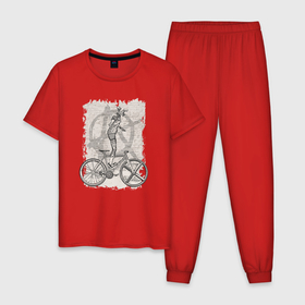 Мужская пижама хлопок с принтом Kitty bike punk в Санкт-Петербурге, 100% хлопок | брюки и футболка прямого кроя, без карманов, на брюках мягкая резинка на поясе и по низу штанин
 | 