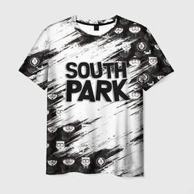 Мужская футболка 3D с принтом Южный парк   персонажи  и логотип South Park в Петрозаводске, 100% полиэфир | прямой крой, круглый вырез горловины, длина до линии бедер | eric | kenny | kyle | south park | stanley | кайл | кенни | мультфильм | саус парк | сауспарк | сериал | стэн | эрик | южный парк