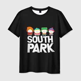 Мужская футболка 3D с принтом Южный парк мультфильм   персонажи в Екатеринбурге, 100% полиэфир | прямой крой, круглый вырез горловины, длина до линии бедер | eric | kenny | kyle | south park | stanley | кайл | кенни | мультфильм | саус парк | сауспарк | сериал | стэн | эрик | южный парк