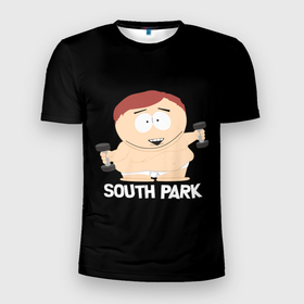 Мужская футболка 3D Slim с принтом Южный парк   Эрик с гантелями в Белгороде, 100% полиэстер с улучшенными характеристиками | приталенный силуэт, круглая горловина, широкие плечи, сужается к линии бедра | eric | south park | мультфильм | саус парк | сауспарк | сериал | эрик | южный парк