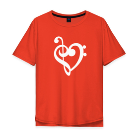 Мужская футболка хлопок Oversize с принтом Сердце Скрипичный и Басовый Ключи в Екатеринбурге, 100% хлопок | свободный крой, круглый ворот, “спинка” длиннее передней части | любовь | музыка | музыкант | музыканты | нота | ноты | отношения | романтика | сердце | символ | символы