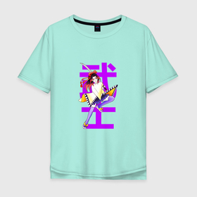 Мужская футболка хлопок Oversize с принтом ДЕВУШКА САМУРАЙ С МЕЧОМ в Кировске, 100% хлопок | свободный крой, круглый ворот, “спинка” длиннее передней части | brave | girl | japanese | ninja | samurai | sword | девушка | меч | ниндзя | самурай | смелая | японка