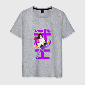 Мужская футболка хлопок с принтом ДЕВУШКА САМУРАЙ С МЕЧОМ в Петрозаводске, 100% хлопок | прямой крой, круглый вырез горловины, длина до линии бедер, слегка спущенное плечо. | brave | girl | japanese | ninja | samurai | sword | девушка | меч | ниндзя | самурай | смелая | японка
