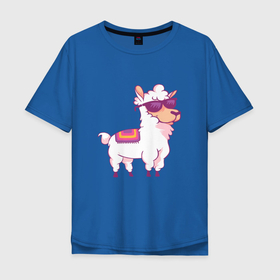 Мужская футболка хлопок Oversize с принтом Lama glama 2 в Новосибирске, 100% хлопок | свободный крой, круглый ворот, “спинка” длиннее передней части | glama | lama | lama glama | анды | в центральных андах | верблюдовые | веселая лама в очках