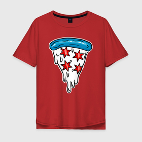 Мужская футболка хлопок Oversize с принтом Американская пицца в Новосибирске, 100% хлопок | свободный крой, круглый ворот, “спинка” длиннее передней части | Тематика изображения на принте: dish | fast food | food | pizza | products | блюдо | еда | пица | пицца | продукты | фастфуд
