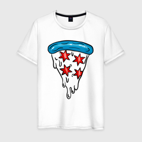 Мужская футболка хлопок с принтом Американская пицца в Екатеринбурге, 100% хлопок | прямой крой, круглый вырез горловины, длина до линии бедер, слегка спущенное плечо. | dish | fast food | food | pizza | products | блюдо | еда | пица | пицца | продукты | фастфуд