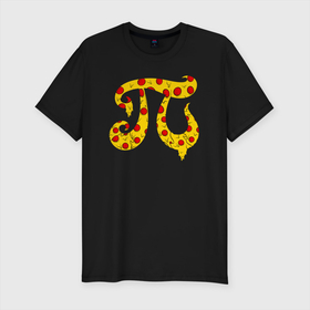 Мужская футболка хлопок Slim с принтом ПИ   пицца , 92% хлопок, 8% лайкра | приталенный силуэт, круглый вырез ворота, длина до линии бедра, короткий рукав | dish | fast food | food | pizza | products | алгебра | блюдо | еда | математика | п | пи | пица | пицца | продукты | фастфуд
