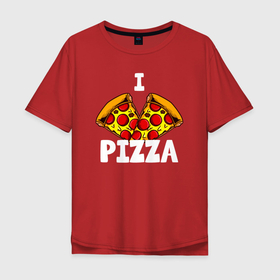 Мужская футболка хлопок Oversize с принтом Я люблю пиццу (2 слайса) в Новосибирске, 100% хлопок | свободный крой, круглый ворот, “спинка” длиннее передней части | Тематика изображения на принте: dish | fast food | food | pizza | products | блюдо | еда | пица | пицца | продукты | фастфуд