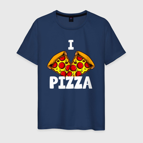 Мужская футболка хлопок с принтом Я люблю пиццу (2 слайса) в Кировске, 100% хлопок | прямой крой, круглый вырез горловины, длина до линии бедер, слегка спущенное плечо. | dish | fast food | food | pizza | products | блюдо | еда | пица | пицца | продукты | фастфуд